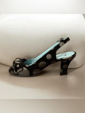 Thierry Rabotin Sling Back Peep Toe Leather Polka Dot Pumps Women's Sz 38 Italy